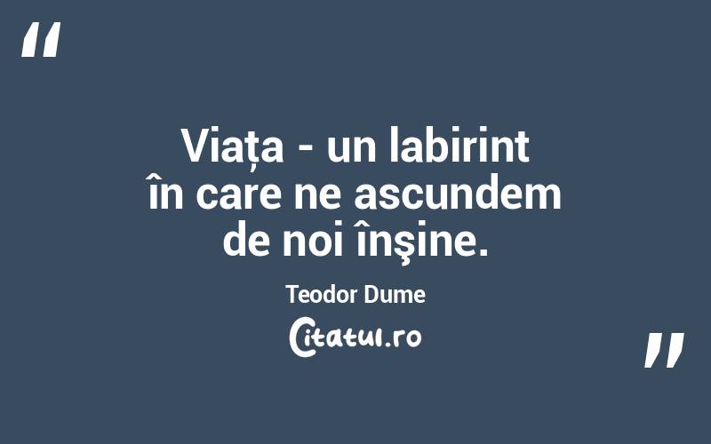 Viaţa - un labirint în care ne ascundem de noi înşine. Teodor Dume
