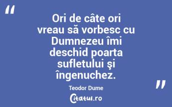 Ori de câte ori vreau să vorbesc cu Dumnezeu îmi deschid poarta sufletului şi îngenuchez. Teodor Dume...