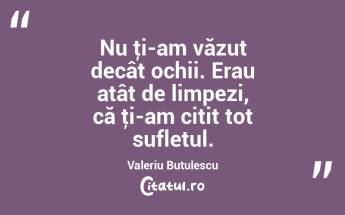 Nu ţi-am văzut decât ochii. Erau atât de limpezi, că ţi-am citit tot sufletul. Valeriu Butulescu...