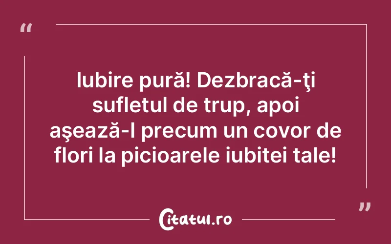 Iubire pură! Dezbracă-ţi sufletul de trup, apoi aşează-l precum un covor de flori la picioarele iubitei tale!