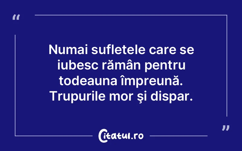 Numai sufletele care se iubesc rămân pentru todeauna împreună. Trupurile mor şi dispar.