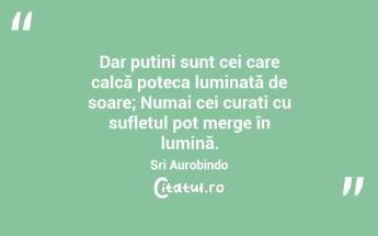 Dar puțini sunt cei care calcă poteca luminată de soare; Numai cei curați cu sufletul pot merge în lumină. Sri Aurobindo...