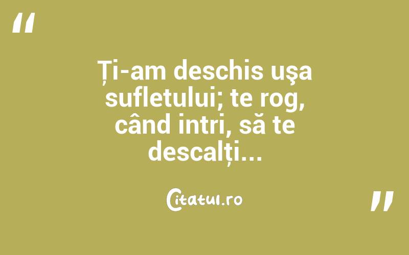 Ţi-am deschis uşa sufletului; te rog, când intri, să te descalţi... 
