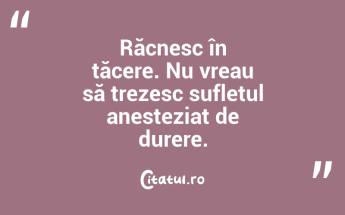Răcnesc în tăcere. Nu vreau să trezesc sufletul anesteziat de durere. ...