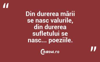 Din durerea mării se nasc valurile, din durerea sufletului se nasc... poeziile. ...