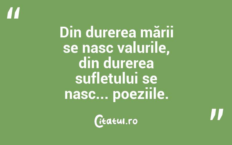 Din durerea mării se nasc valurile, din durerea sufletului se nasc... poeziile. 
