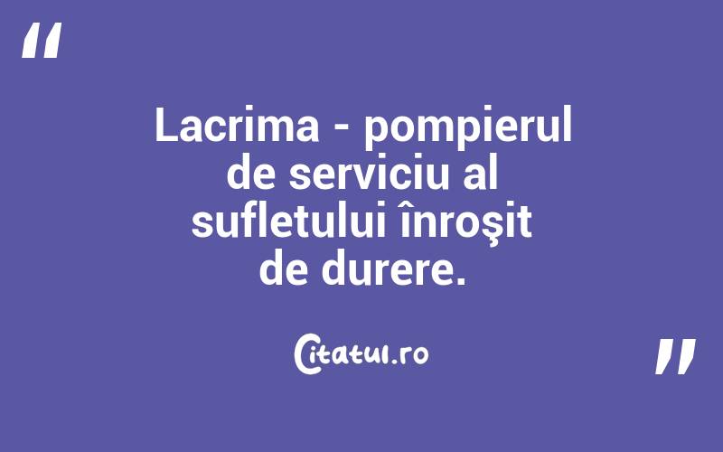 Lacrima - pompierul de serviciu al sufletului înroşit de durere. 
