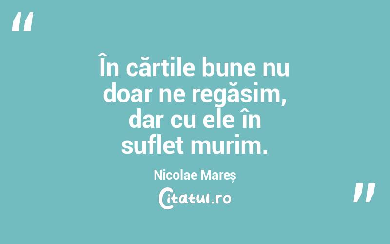 În cărțile bune nu doar ne regăsim, dar cu ele în suflet murim. Nicolae Mareș

