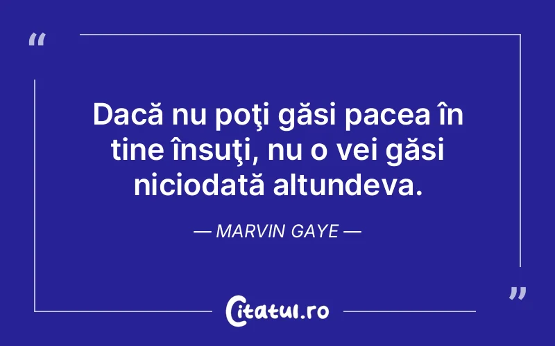 Dacă nu poţi găsi pacea în tine însuţi, nu o vei găsi niciodată altundeva. Marvin Gaye