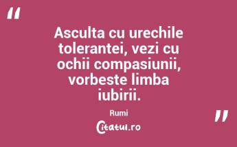 Asculta cu urechile tolerantei, vezi cu ochii compasiunii, vorbeste limba iubirii. Rumi...