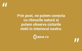Prin post, ne putem conecta cu ritmurile naturii si putem observa ciclurile vietii in interiorul nostru....