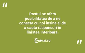 Postul ne ofera posibilitatea de a ne conecta cu noi insine si de a cauta raspunsuri in linistea interioara....