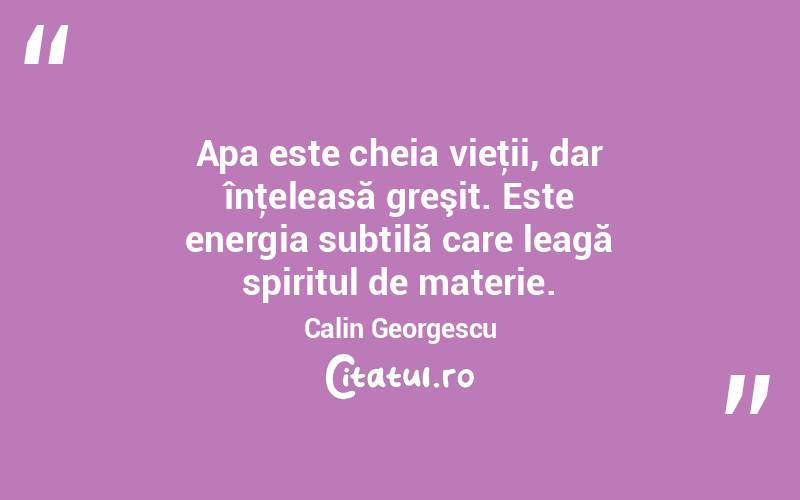 Apa este cheia vieţii, dar înţeleasă greşit. Este energia subtilă care leagă spiritul de materie. Calin Georgescu
