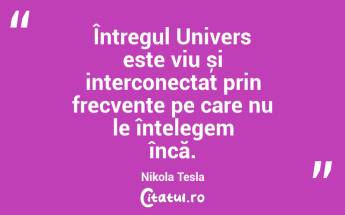 Întregul Univers este viu și interconectat prin frecvențe pe care nu le înțelegem încă. Nikola Tesla...