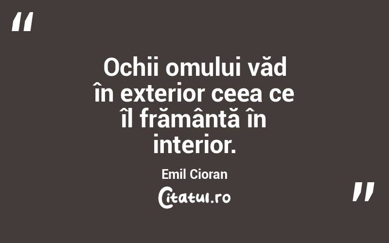 Ochii omului văd în exterior ceea ce îl frământă în interior. Emil Cioran
