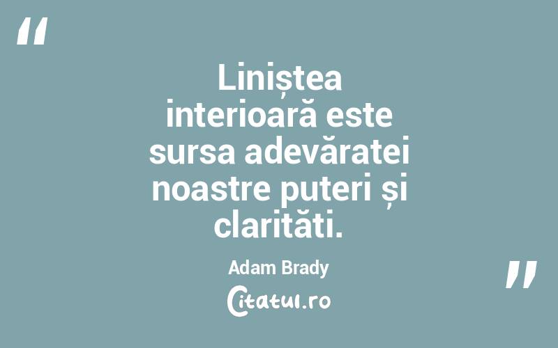 Liniștea interioară este sursa adevăratei noastre puteri și clarități. Adam Brady
