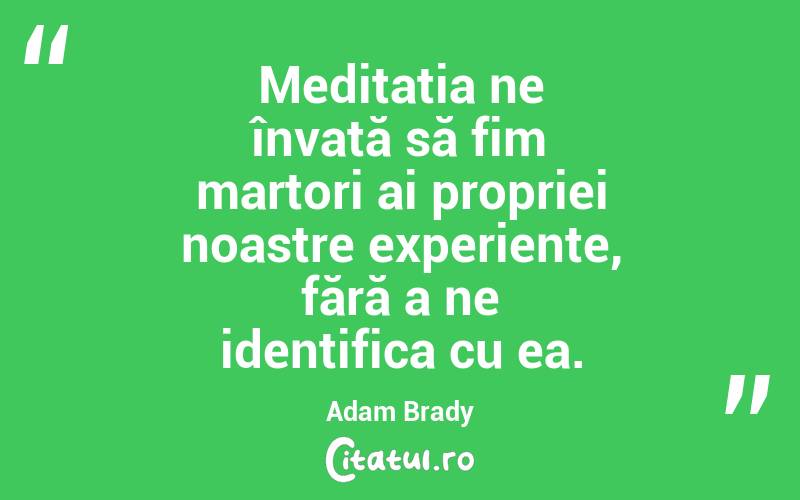 Meditația ne învață să fim martori ai propriei noastre experiențe, fără a ne identifica cu ea. Adam Brady
