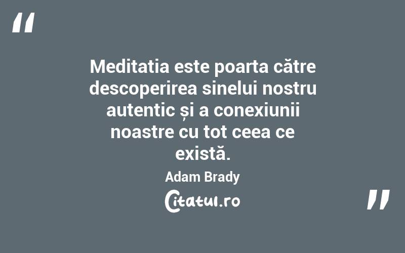 Meditația este poarta către descoperirea sinelui nostru autentic și a conexiunii noastre cu tot ceea ce există. Adam Brady
