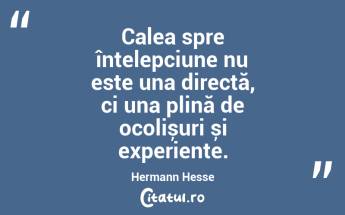 Calea spre înțelepciune nu este una directă, ci una plină de ocolișuri și experiențe. Hermann Hesse...