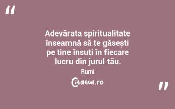 Adevărata spiritualitate înseamnă să te găsești pe tine însuți în fiecare lucru din jurul tău. Rumi...