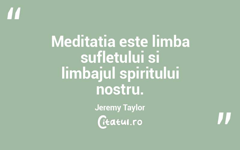 Meditatia este limba sufletului si limbajul spiritului nostru. Jeremy Taylor

