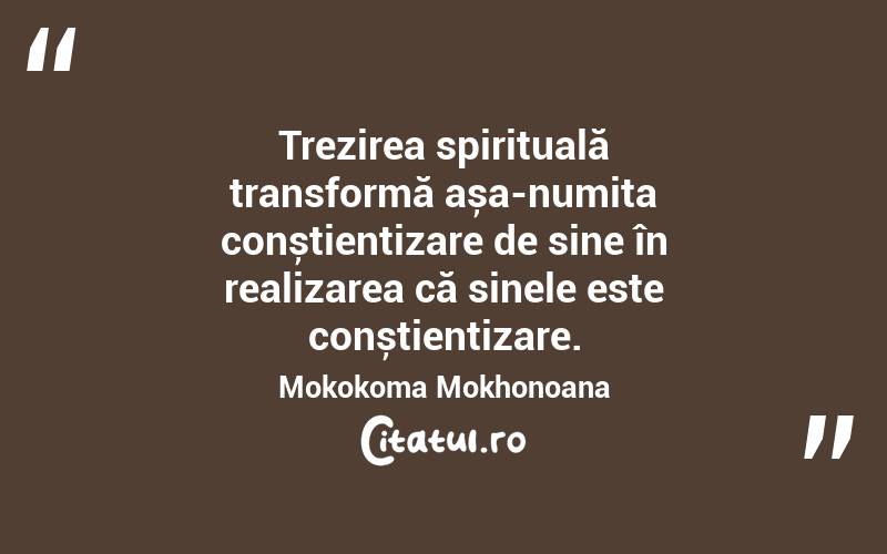  Trezirea spirituală transformă așa-numita conștientizare de sine în realizarea că sinele este conștientizare. Mokokoma Mokhonoana
