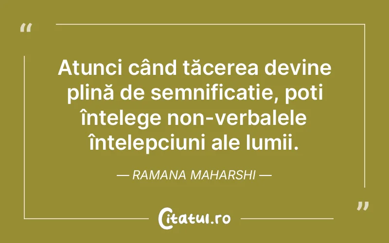 Atunci când tăcerea devine plină de semnificație, poți înțelege non-verbalele înțelepciuni ale lumii. Ramana Maharshi