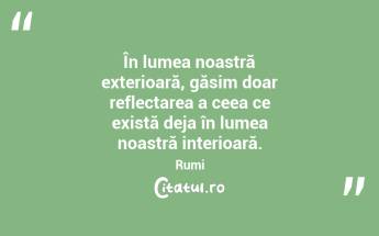 În lumea noastră exterioară, găsim doar reflectarea a ceea ce există deja în lumea noastră interioară. Rumi...