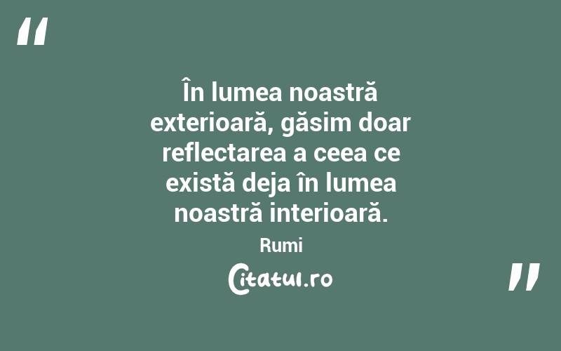 În lumea noastră exterioară, găsim doar reflectarea a ceea ce există deja în lumea noastră interioară. Rumi

