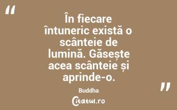 În fiecare întuneric există o scânteie de lumină. Găsește acea scânteie și aprinde-o. Buddha...