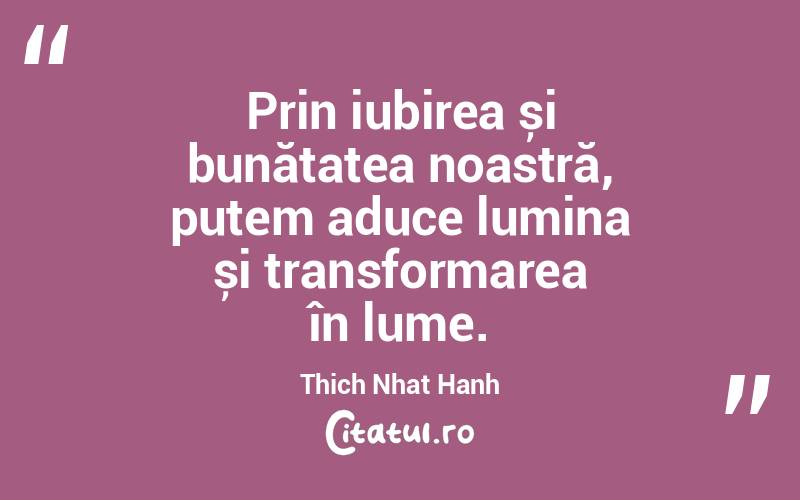Prin iubirea și bunătatea noastră, putem aduce lumina și transformarea în lume. Thich Nhat Hanh
