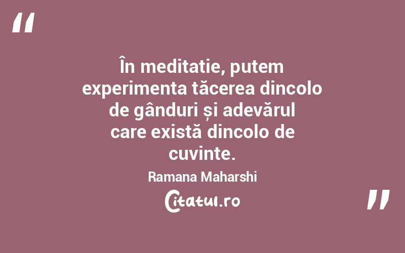 În meditație, putem experimenta tăcerea dincolo de gânduri și adevărul care există dincolo de cuvinte. Ramana Maharshi
