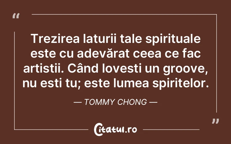 Trezirea laturii tale spirituale este cu adevărat ceea ce fac artiștii. Când lovești un groove, nu ești tu; este lumea spiritelor. Tommy Chong
