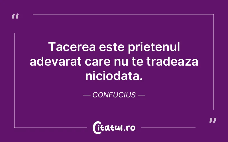 Tacerea este prietenul adevarat care nu te tradeaza niciodata. Confucius