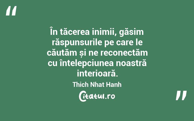În tăcerea inimii, găsim răspunsurile pe care le căutăm și ne reconectăm cu înțelepciunea noastră interioară. Thich Nhat Hanh
