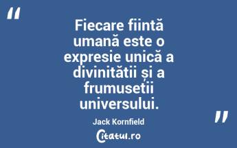 Fiecare ființă umană este o expresie unică a divinității și a frumuseții universului. Jack Kornfield...