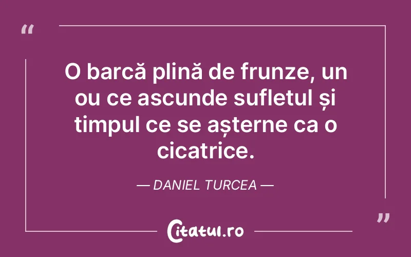 O barcă plină de frunze, un ou ce ascunde sufletul și timpul ce se așterne ca o cicatrice. Daniel Turcea