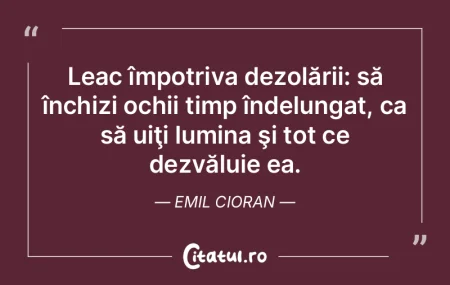 Leac împotriva dezolării: să închizi... Leac împotriva dezolării: să închizi...