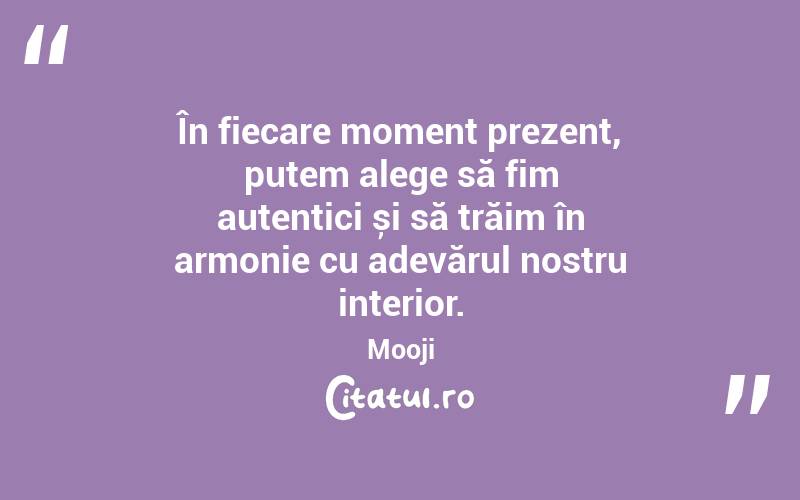 În fiecare moment prezent, putem alege să fim autentici și să trăim în armonie cu adevărul nostru interior. Mooji

