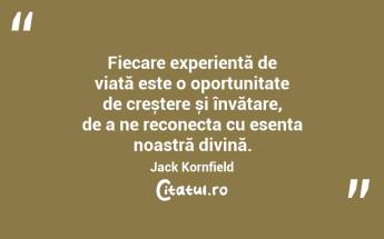 Fiecare experiență de viață este o oportunitate de creștere și învățare, de a ne reconecta cu esența noastră divină. Jack Kornfield...