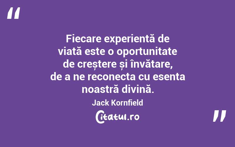 Fiecare experiență de viață este o oportunitate de creștere și învățare, de a ne reconecta cu esența noastră divină. Jack Kornfield
