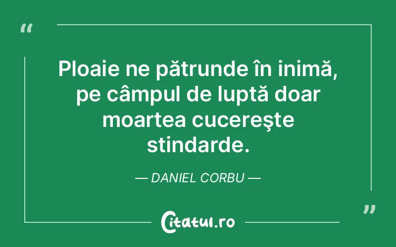 Ploaie ne pătrunde în inimă, pe câmpul de luptă doar moartea cucereşte stindarde. Daniel Corbu