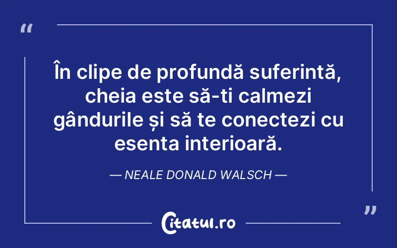 În clipe de profundă suferință, cheia este să-ți calmezi gândurile și să te conectezi cu esența interioară. Neale Donald Walsch
