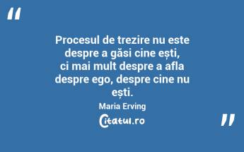  Procesul de trezire nu este despre a găsi cine ești, ci mai mult despre a afla despre ego, despre cine nu ești. Maria Erving...