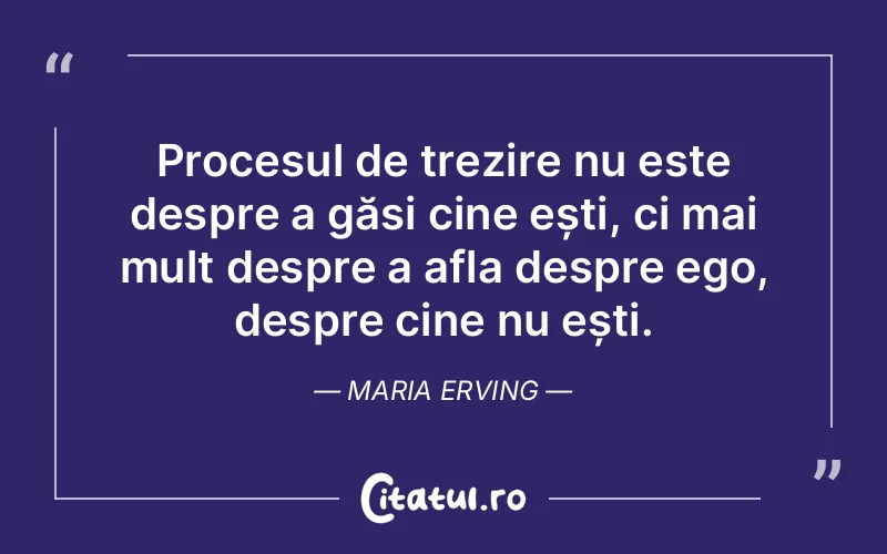 Procesul de trezire nu este despre a găsi cine ești, ci mai mult despre a afla despre ego, despre cine nu ești. Maria Erving