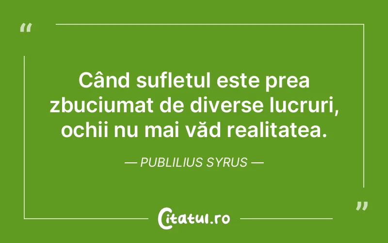 Când sufletul este prea zbuciumat de diverse lucruri, ochii nu mai văd realitatea. Publilius Syrus