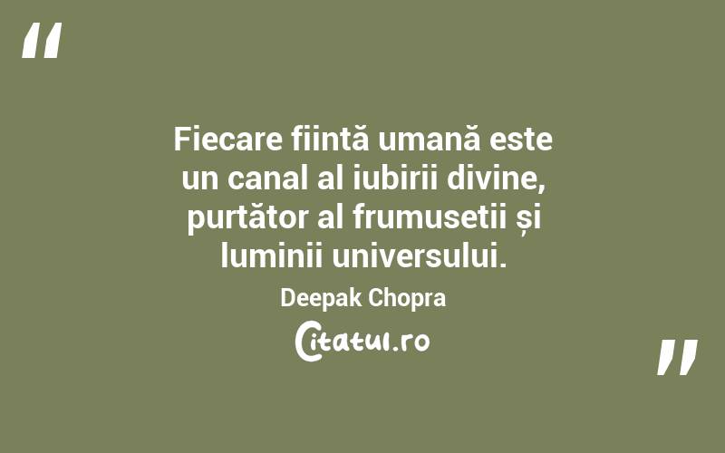 Fiecare ființă umană este un canal al iubirii divine, purtător al frumuseții și luminii universului. Deepak Chopra
