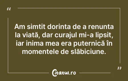 Am simțit dorința de a renunța la via... Am simțit dorința de a renunța la via...