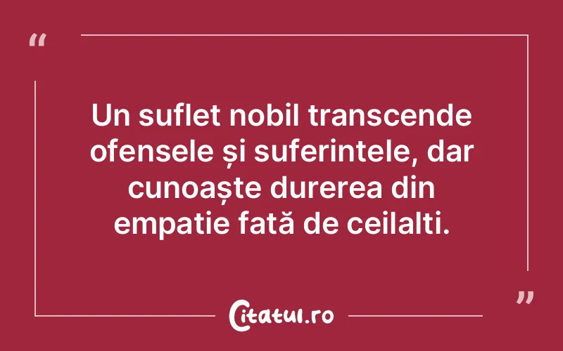 Un suflet nobil transcende ofensele și suferințele, dar cunoaște durerea din empatie față de ceilalți.