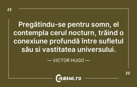 Pregătindu-se pentru somn, el contempla...